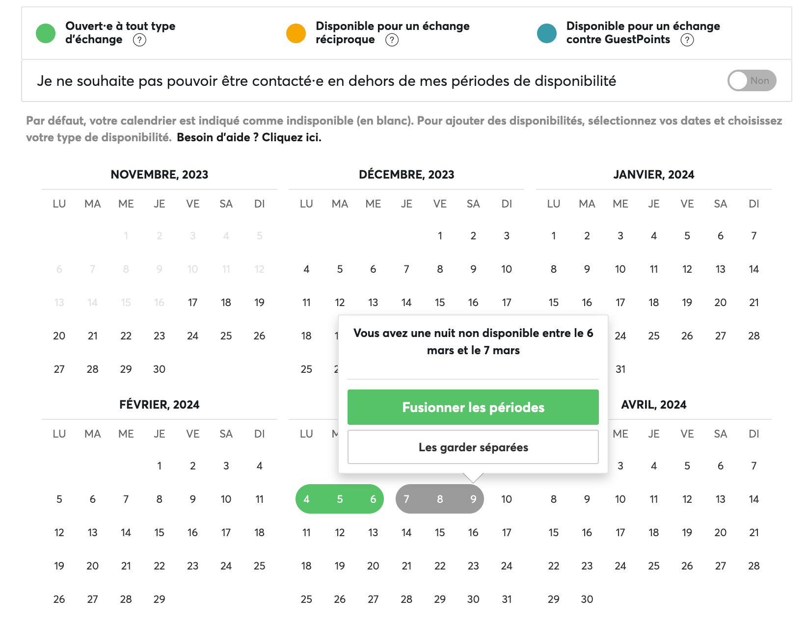 Calendrier Exchange 